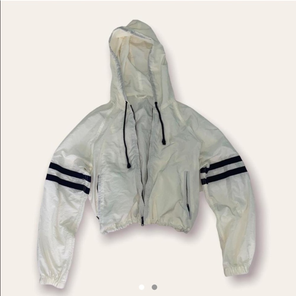 brandy melville white/cream/black crop bomber jacket windbreaker